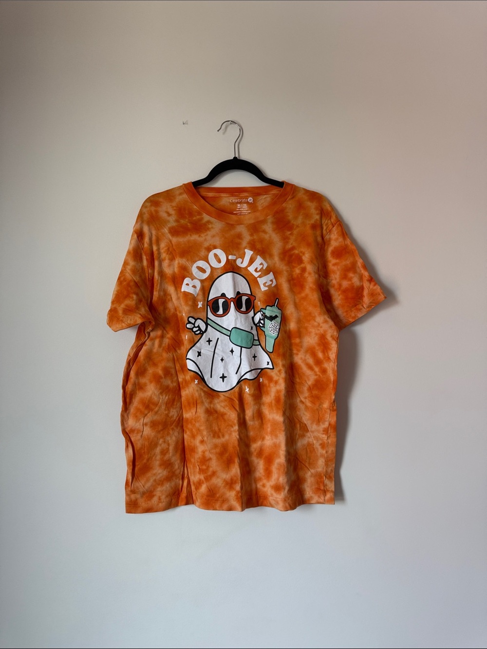 Orange Tie-Dye 'Boo- Jee' Ghost Graphic Tee